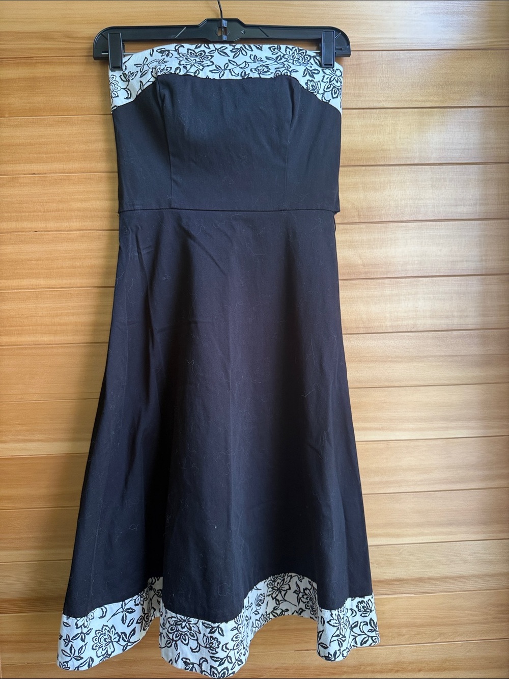 White House Black Market Black Strapless Dress with White Floral Trim